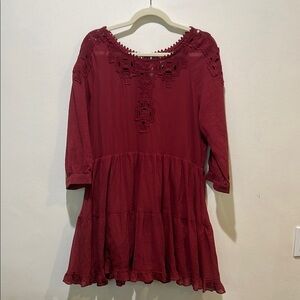 FREE PEOPLE Cut-Out Detail Lace Trim Mini Dress Scarlet Red Size Medium